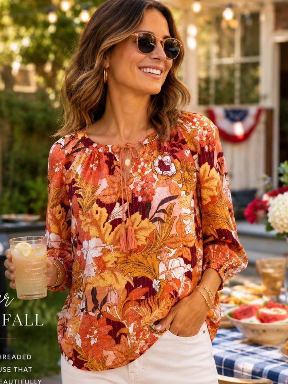 Anthro’s Jane & Delancey, Gold Threaded Floral Blouse,Long Sleeve,EUC,Size L